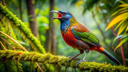 Vibrant Screaming Piha Bird in Rainforest, Rule of Thirds Composition
