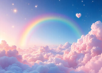 Rainbow and Dreamy Clouds Under the Sky - 3D Fantasy Rendering