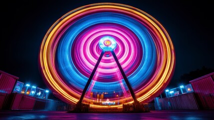 Ferris wheel light trails at night, amusement park