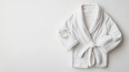 Cozy White Bathrobe on a Minimalist Background with Space for Text