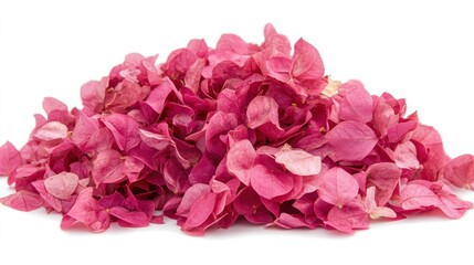 Fototapeta premium Pink flower petals pile, isolated, white background, decoration