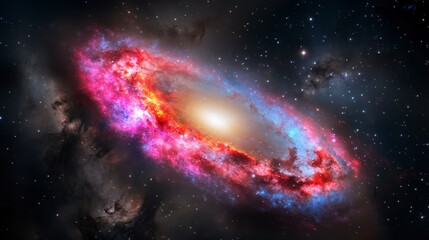 Vibrant Galaxy with Pink Ring and Swirling Blue Arms Against a Starry Backdrop