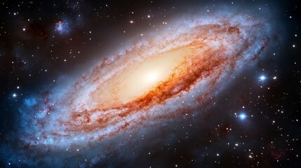 Vibrant Galaxy with Swirling Arms of Stars and Nebulae in Mysterious Deep Space