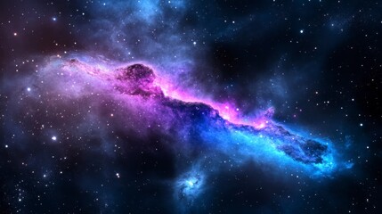 Fototapeta premium Vibrant Purple and Blue Nebula in Deep Space with Scattered Stars and Dark Cosmic Background