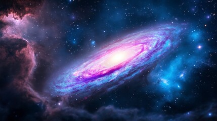 Obraz premium Vibrant Swirling Galaxy with Stars and Nebulae in Shades of Purple and Blue