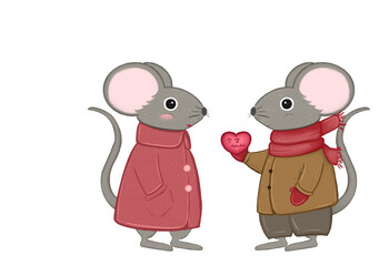 Illustration of two mouse with heart without background 