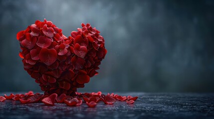Heart Shape Made of Red Petals on a Dark Background for Romance