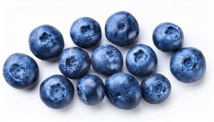 group of fresh blueberries isolated on white background top view