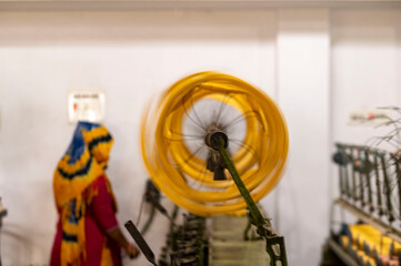 Tussar silk, a natural fabric from India, known for its rich texture and natural gold sheen. Handwoven from wild silk, it’s prized for elegance, durability, and traditional charm.