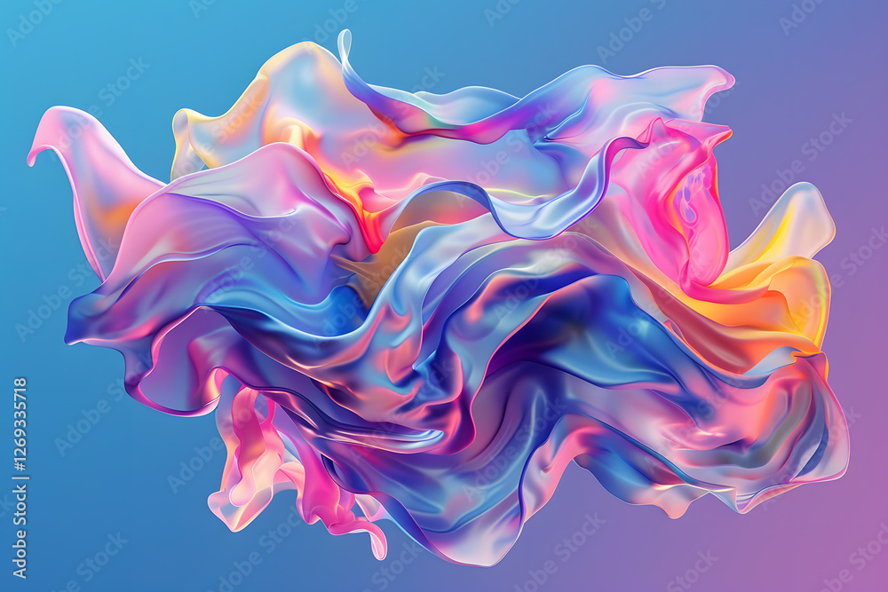 Aufkleber colorful, flowing silk fabric design with a dynamic and smooth texture on a blue background