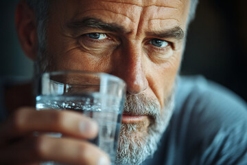 An older man drinking a glass of water