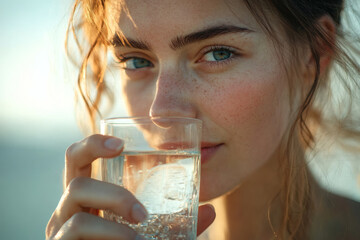 A young woman staying hydrated by drinking a glass of water