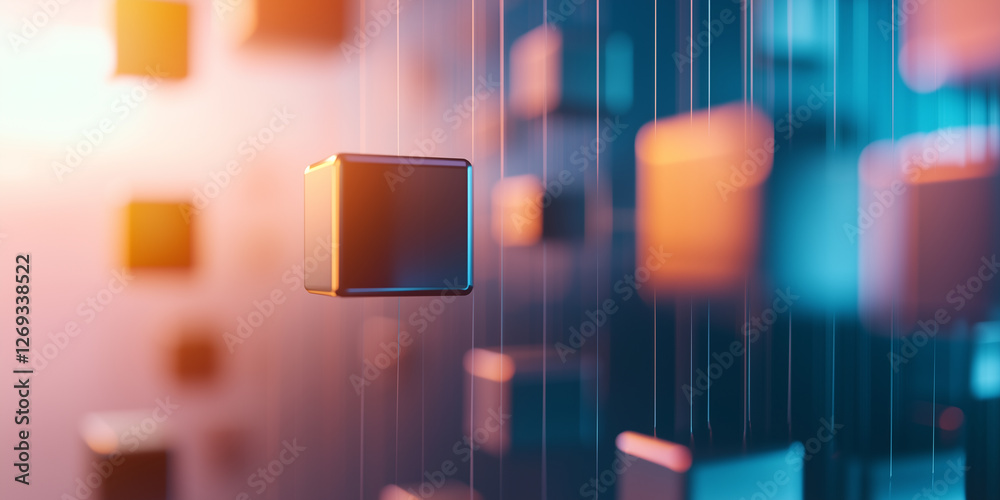 Aufkleber Floating cubes and lines create serene abstract minimalism scene
