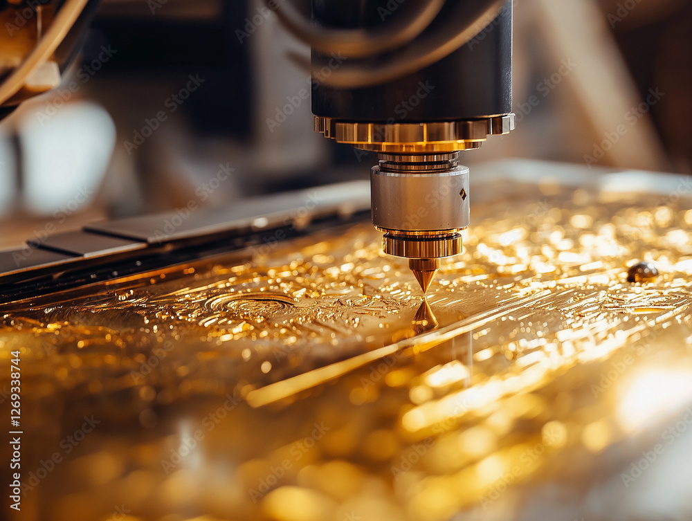Poster robotic arm precisely engraves intricate patterns on golden surface
