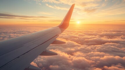 Obraz premium Golden Hour Serenity: Wing Above Dreamy Clouds