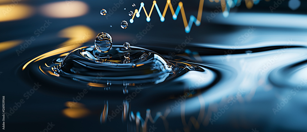 Aufkleber close up of water droplets creating ripples with faint light pattern