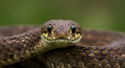 Fototapeta premium Intriguing Gaze: Close-Up of a Brown Snake