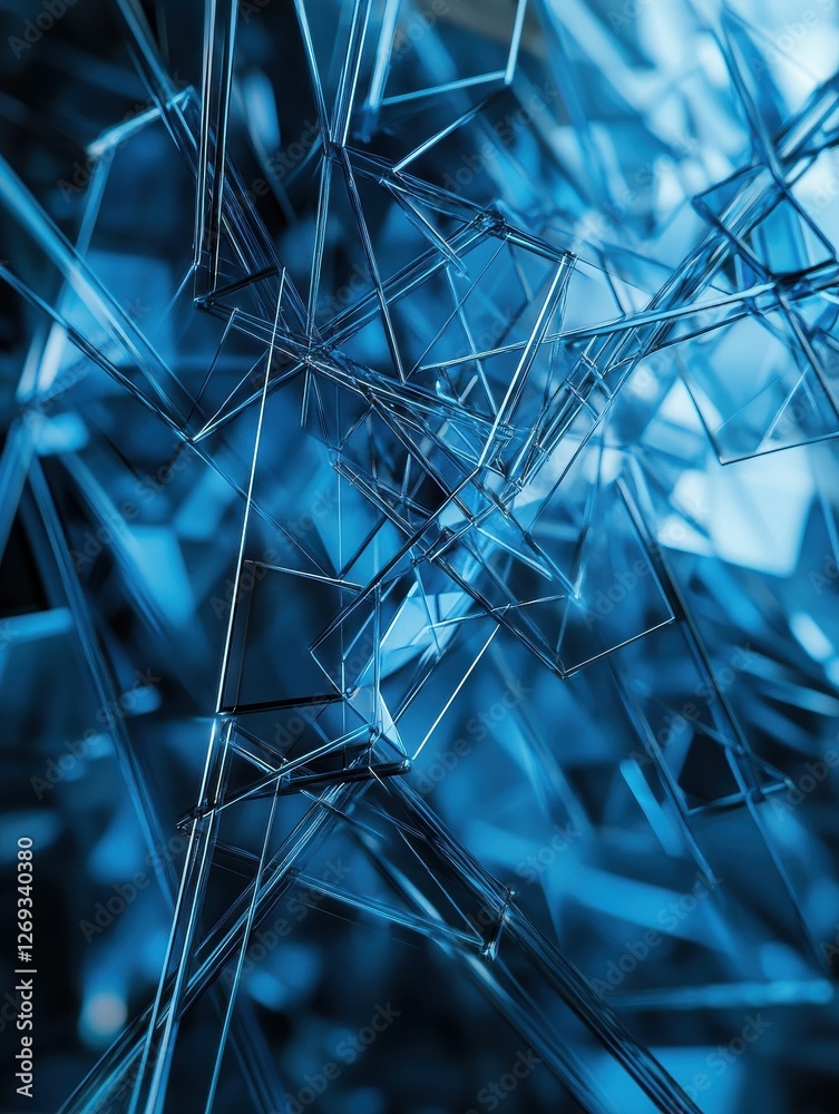 Wall mural digital blue geometric figures at abstract technology background. 3d rendering