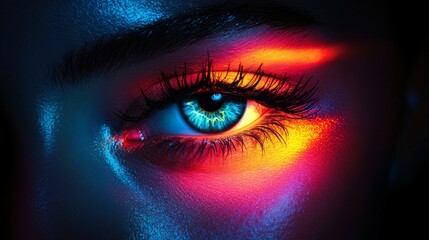 Intense gaze vibrant neon light eyes