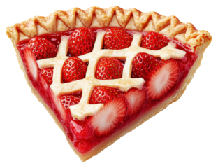 A Slice of Red Strawberry Pie on Transparent Background
