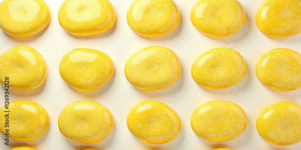 Poster bright yellow polished stones arranged in a grid pattern on a white background