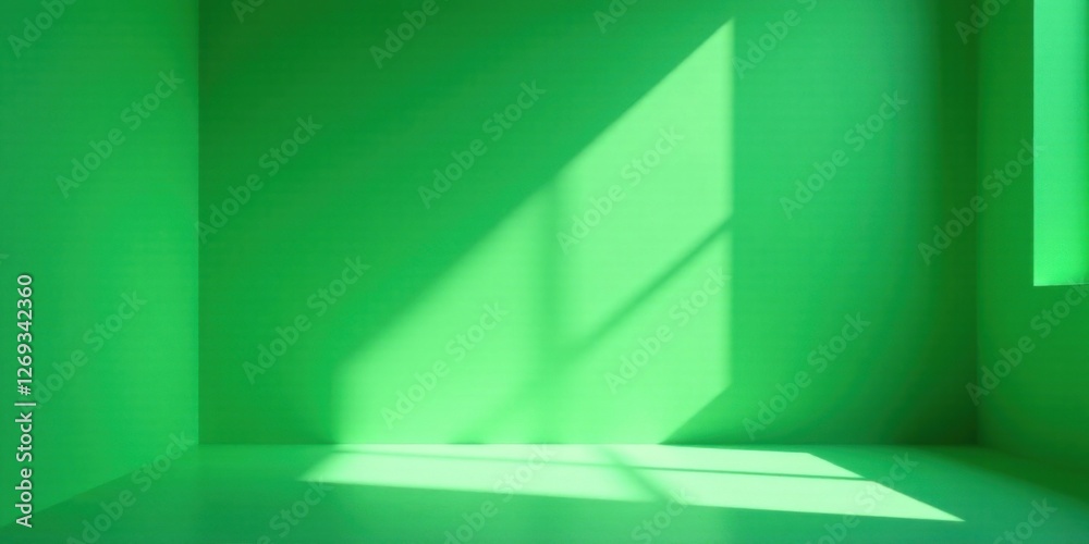 Poster bright green room interior with sunlight streaming through a window illuminating the empty space
