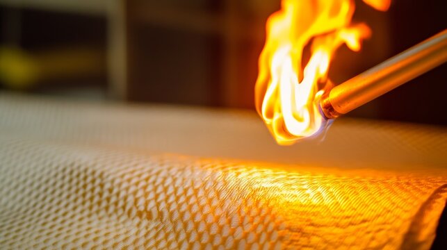 Detailed View of Flame Testing Fire-Resistant Textiles for Safety Features