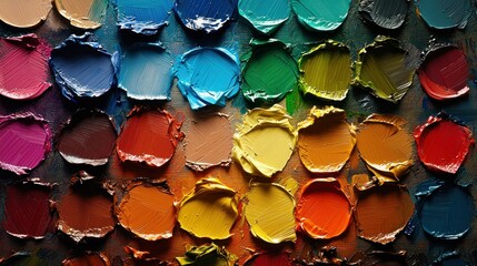 Colorful oil paint palette close-up, studio shot