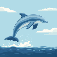 Obraz premium A lively 2D vector of a dolphin leaping out of the ocean waves.