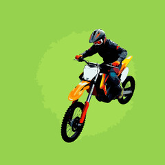 energetic style.eps, Vector art motocross illustration, warm autumn colors, earthy and cozy atmosphere, plain green background