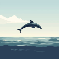 Fototapeta premium A lively 2D vector of a dolphin leaping out of the ocean waves.