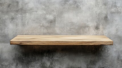 Empty Rustic Wood Shelf Against Concrete Wall Background