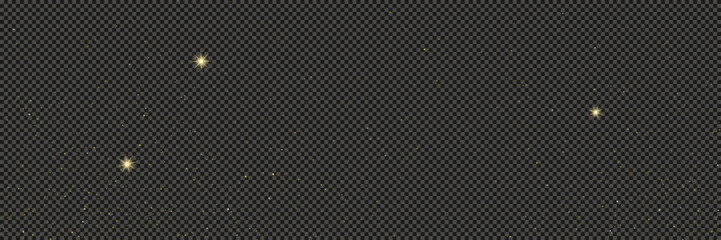 Gold glittering dust with stars on transparent backdrop