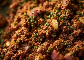 ground lamb mixed with traditional Middle Eastern spices forming kebabs ready to be grilled