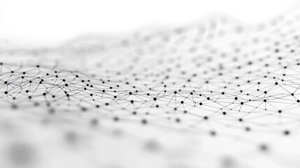 Abstract black and white network of dots and lines on a wavy surface