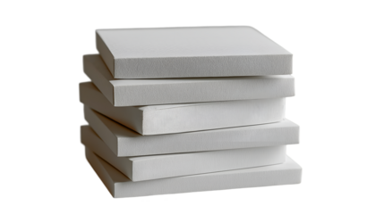 White Canvases Stack Minimalist Art Supplies, Clean Studio Mockup for Design Themes, isolated on transparent background.