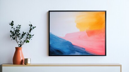 Framed Abstract Artwork with Colorful Brush Strokes on White Background
