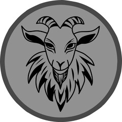 A bold tribal-style minimalist logo featuring a fierce goat face within a circle. Perfect for branding, sports teams, or strong identity designs.