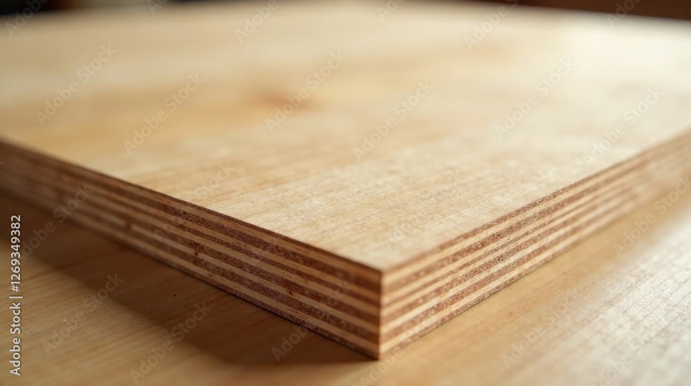 Aufkleber close-up view of layered wood panel showing distinct veneer layers and subtle wood grain texture