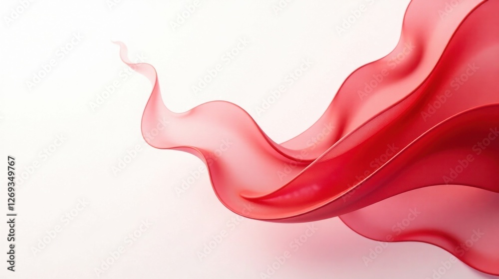 Leinwandbilder Abstract Red Fabric Swirling in a Gentle Wave Across a White Background, Creating an Elegant and Dynamic Composition Suitable for Various Design Applications