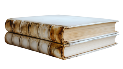Antique Leather Books Vintage Textured Pages, Aged Stack for Library Themes, isolated on transparent background.