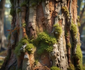 tree trunk with brown grunge texture and moss, nature photography, greenery, earthy tones