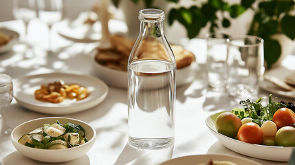 bottle of water on the table at breakfast, benefits of pure water for the body