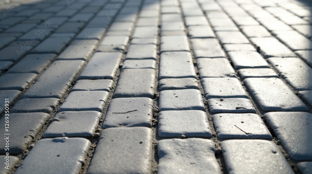 Aufkleber a sunlit perspective of a pavement composed of rectangular stones, showcasing the subtle textures an