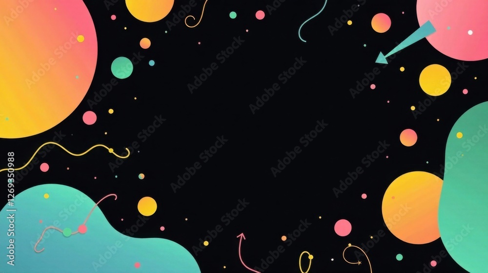 Poster Abstract Colorful Shapes and Lines on Dark Background, Perfect for Presentation or Design Project