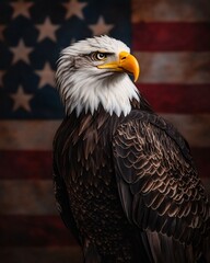Obraz premium Bald Eagle Portrait Against American Flag
