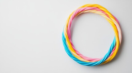 Colorful Twisted Hula Hoop on White Background with Ample Copy Space
