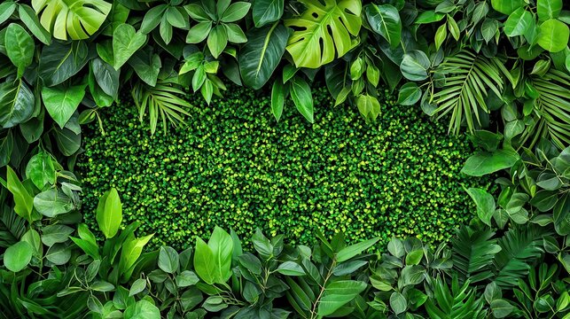 Lush green foliage with various leaves on a textured background.