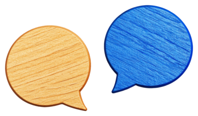Wooden Speech Bubbles: Blue and Beige Dialogue Icons on Transparent Background