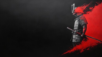 Fototapeta premium Samurai Warrior Illustration in Red and Black